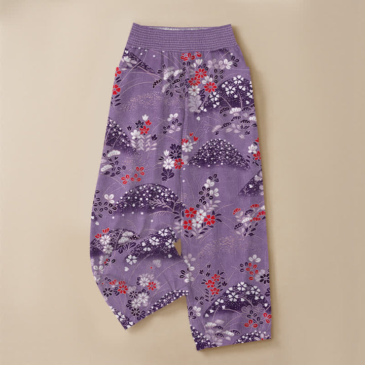 Buddha Stones Cotton Hill Blossom Pattern Pleated Elastic Waist Women's Harem Pants With Pockets - image 13