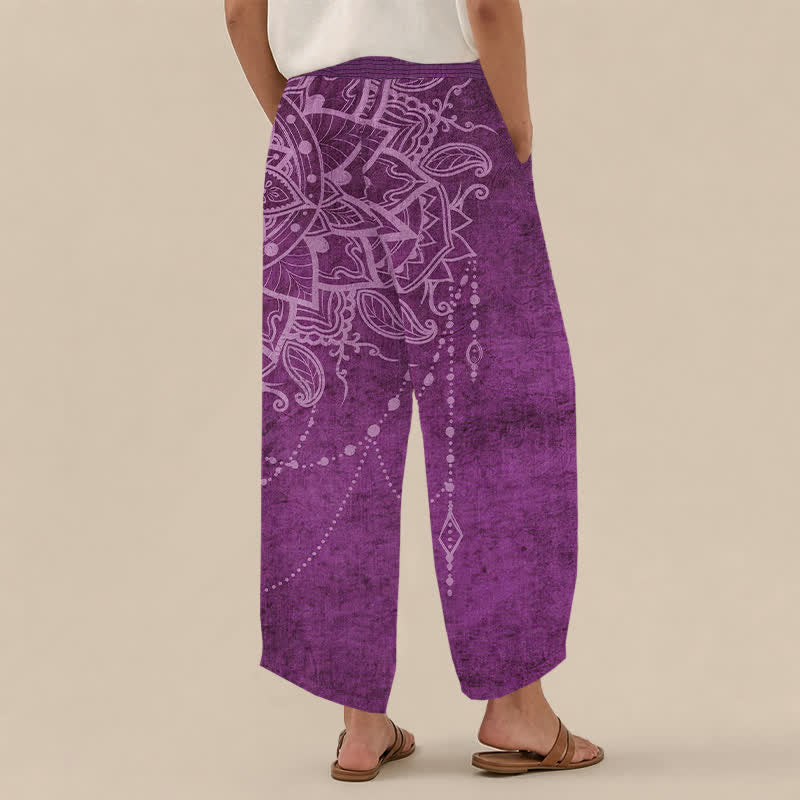 Buddha Stones Cotton Boho Mandala Beaded Pattern Pleated Elastic Waist Women's Harem Pants With Pockets - image 2