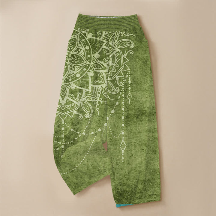 Buddha Stones Cotton Boho Mandala Beaded Pattern Pleated Elastic Waist Women's Harem Pants With Pockets - image 9