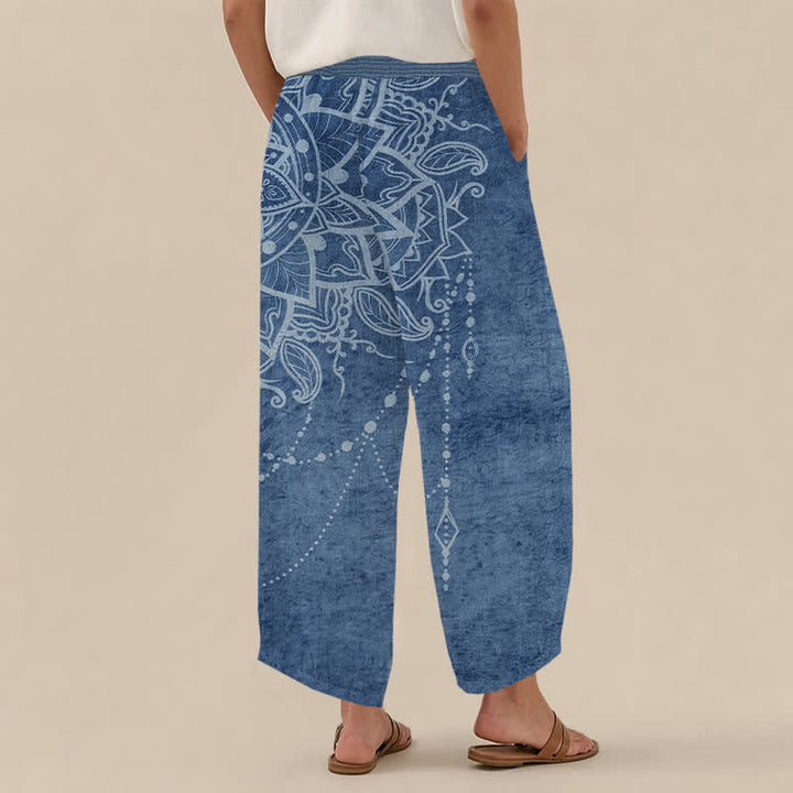 Buddha Stones Cotton Boho Mandala Beaded Pattern Pleated Elastic Waist Women's Harem Pants With Pockets - image 12