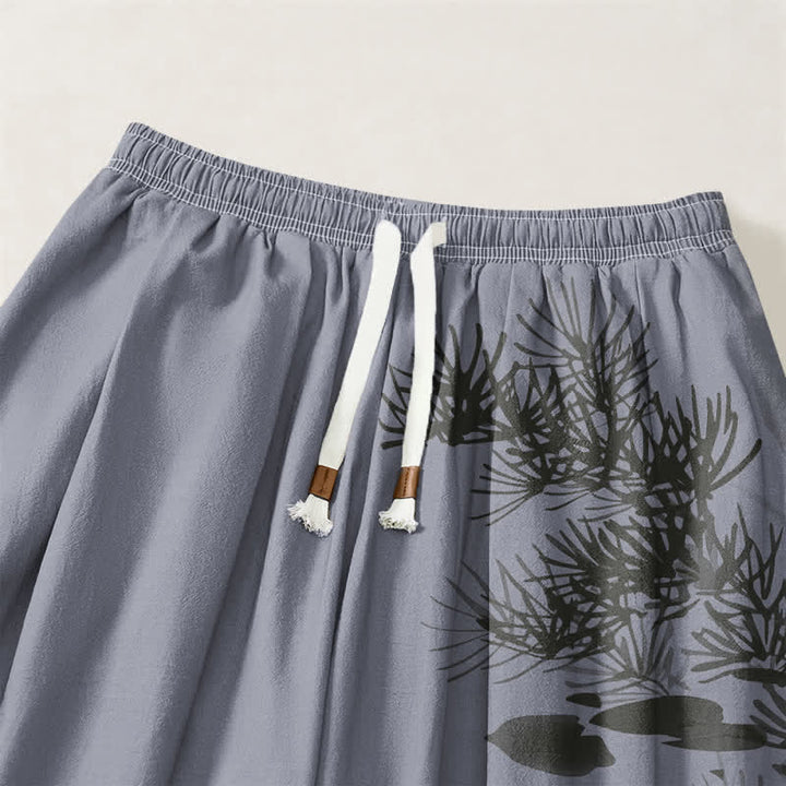 Buddha Stones Pure Cotton Koi Lotus Leaves Ink Pattern Drawstring Men's Harem Pants With Pockets - image 15