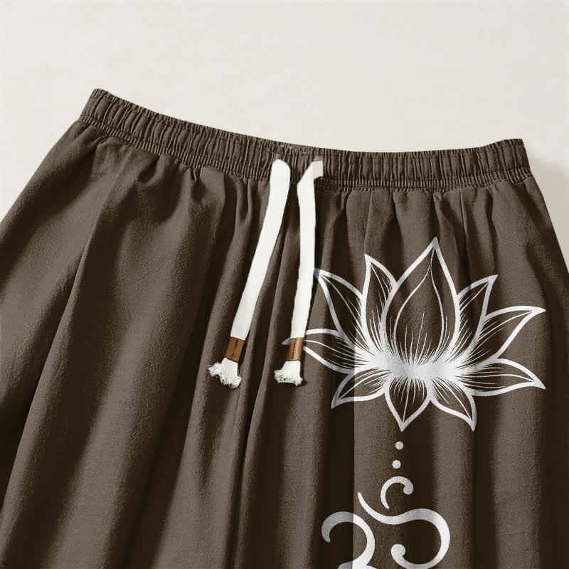 Buddha Stones Pure Cotton Lotus Om Pattern Drawstring Men's Harem Pants With Pockets - image 9