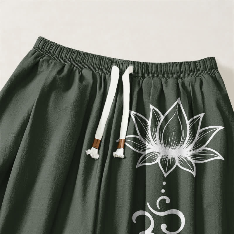 Buddha Stones Pure Cotton Lotus Om Pattern Drawstring Men's Harem Pants With Pockets - image 15