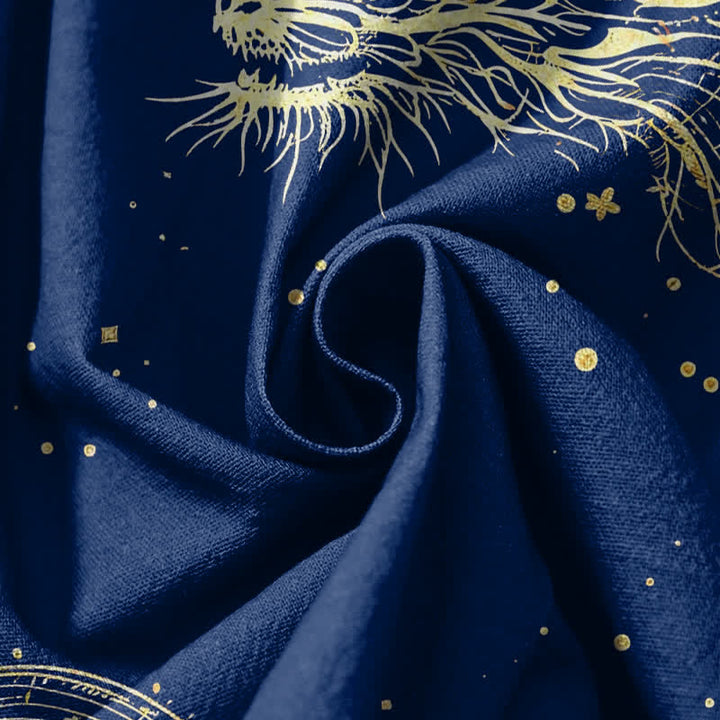 Buddha Stones Pure Cotton Golden Dragon Cloud Pattern Drawstring Men's Harem Pants With Pockets - image 11