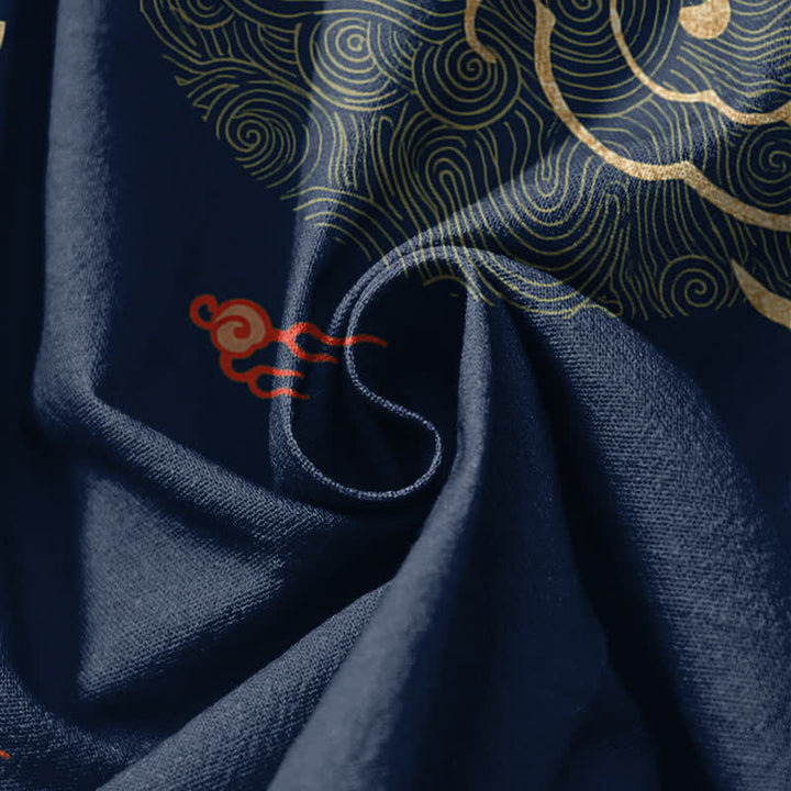 Buddha Stones Pure Cotton Dragon Golden Cloud Medallion Pattern Drawstring Men's Harem Pants With Pockets - image 17
