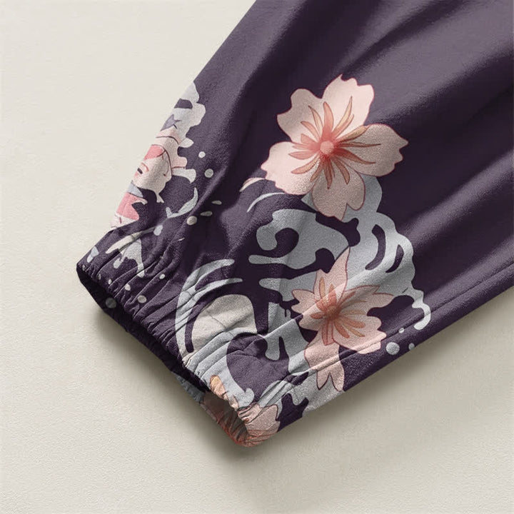 Buddha Stones Pure Cotton Dragon Sakura Lotus Pattern Drawstring Men's Harem Pants With Pockets - image 10