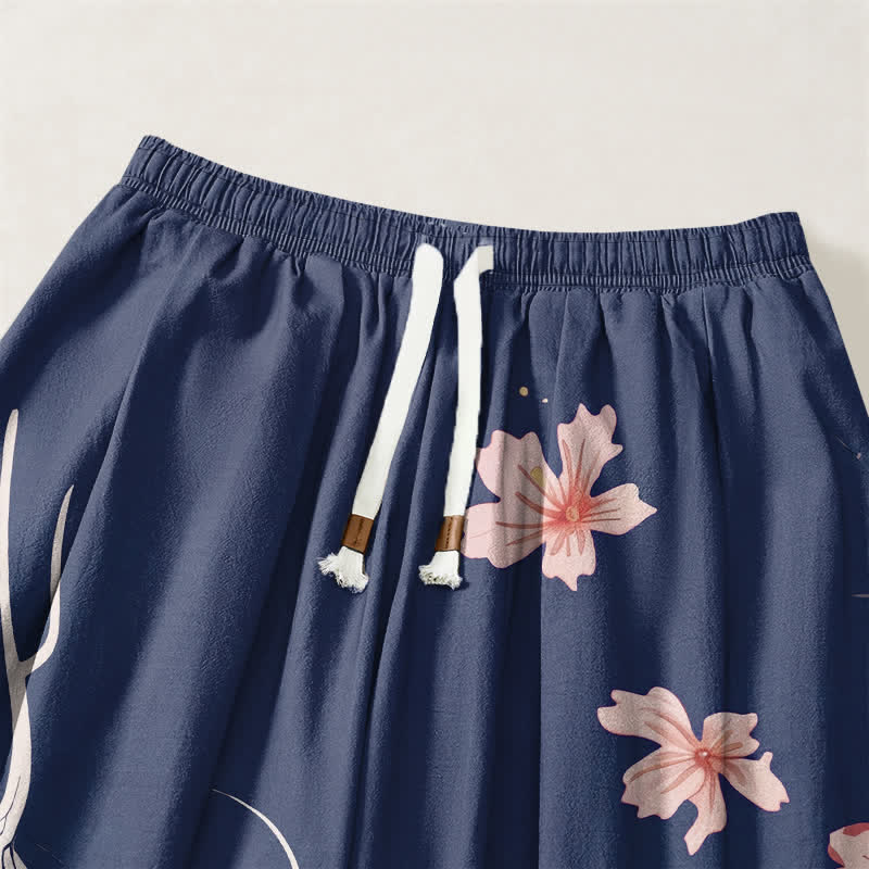 Buddha Stones Pure Cotton Dragon Sakura Lotus Pattern Drawstring Men's Harem Pants With Pockets - image 15