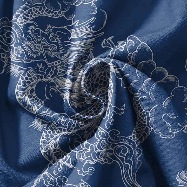 Buddha Stones Pure Cotton White Dragon Cloud Pattern Drawstring Men's Harem Pants With Pockets - image 5
