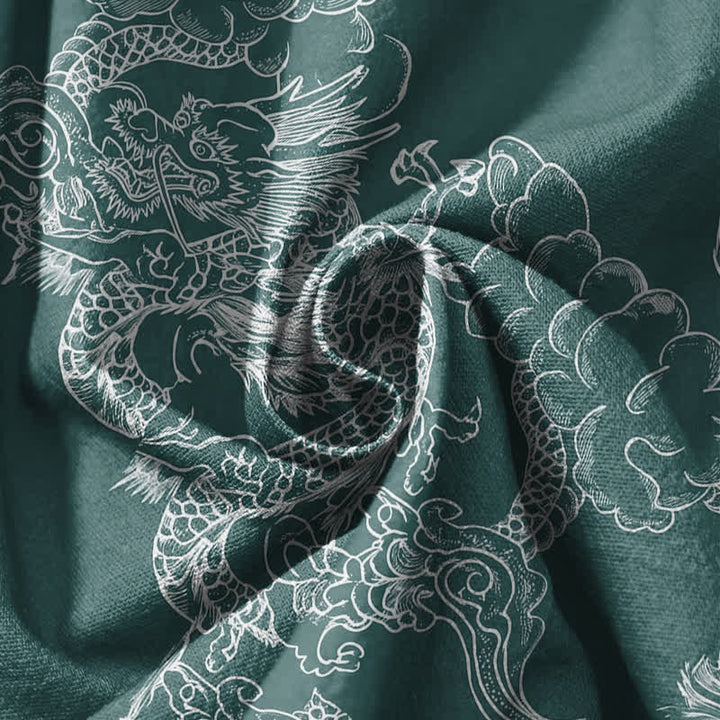 Buddha Stones Pure Cotton White Dragon Cloud Pattern Drawstring Men's Harem Pants With Pockets - image 11