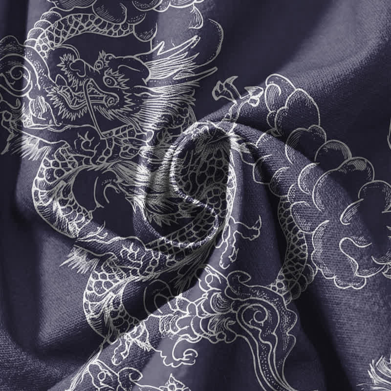 Buddha Stones Pure Cotton White Dragon Cloud Pattern Drawstring Men's Harem Pants With Pockets - image 17