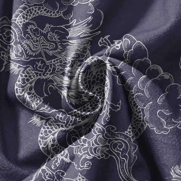 Buddha Stones Pure Cotton White Dragon Cloud Pattern Drawstring Men's Harem Pants With Pockets - image 17