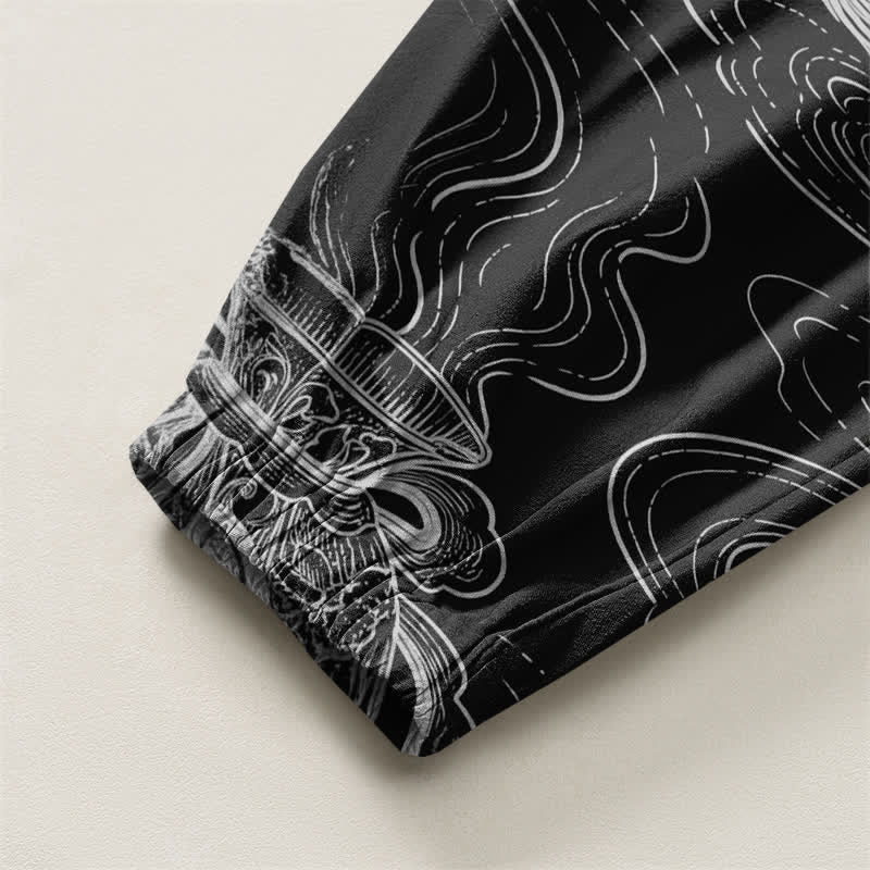 Buddha Stones Pure Cotton Auspicious Cloud Coin Script Pattern Drawstring Men's Harem Pants With Pockets - image 10