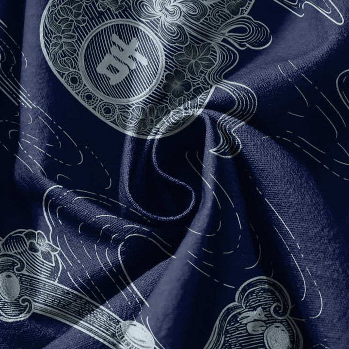 Buddha Stones Pure Cotton Auspicious Cloud Coin Script Pattern Drawstring Men's Harem Pants With Pockets - image 17