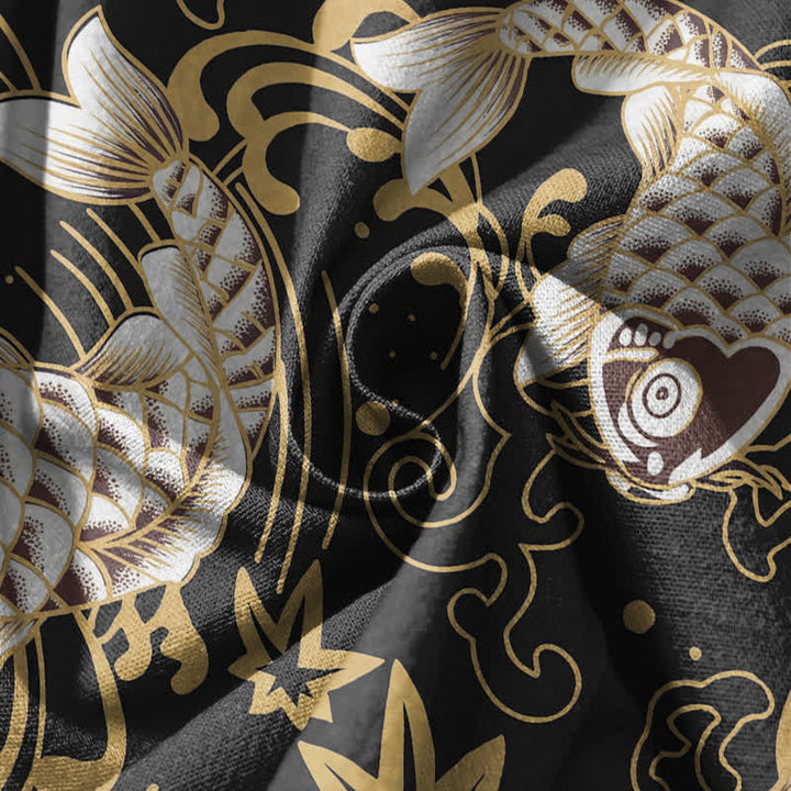 Buddha Stones Pure Cotton Koi Fish Ocean Waves Pattern Drawstring Men's Harem Pants With Pockets - image 5