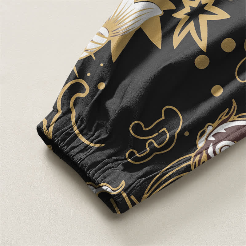 Buddha Stones Pure Cotton Koi Fish Ocean Waves Pattern Drawstring Men's Harem Pants With Pockets - image 4