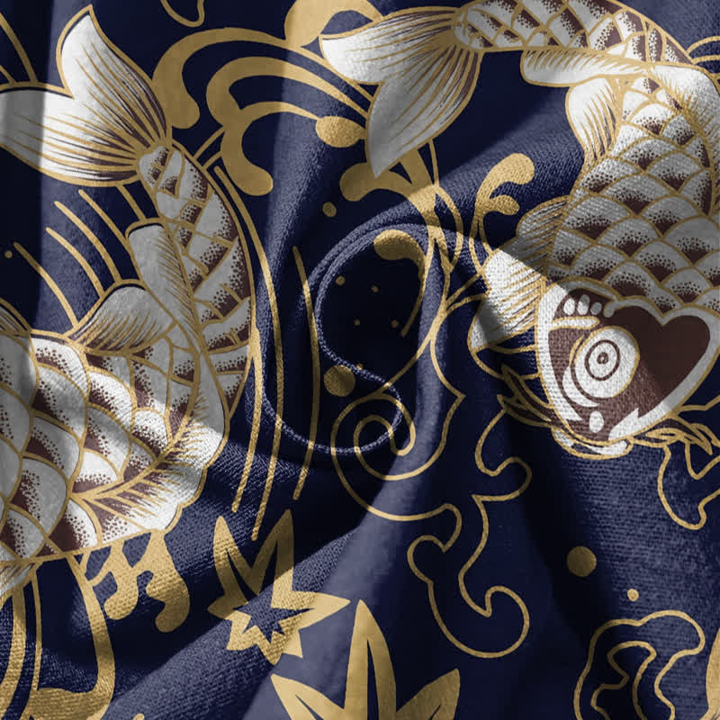 Buddha Stones Pure Cotton Koi Fish Ocean Waves Pattern Drawstring Men's Harem Pants With Pockets - image 11