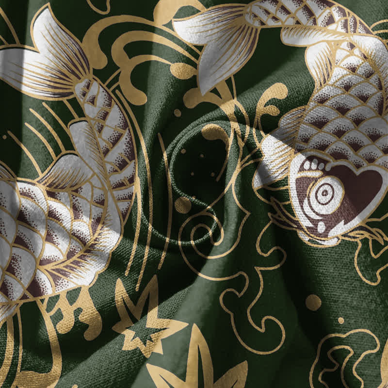 Buddha Stones Pure Cotton Koi Fish Ocean Waves Pattern Drawstring Men's Harem Pants With Pockets - image 17
