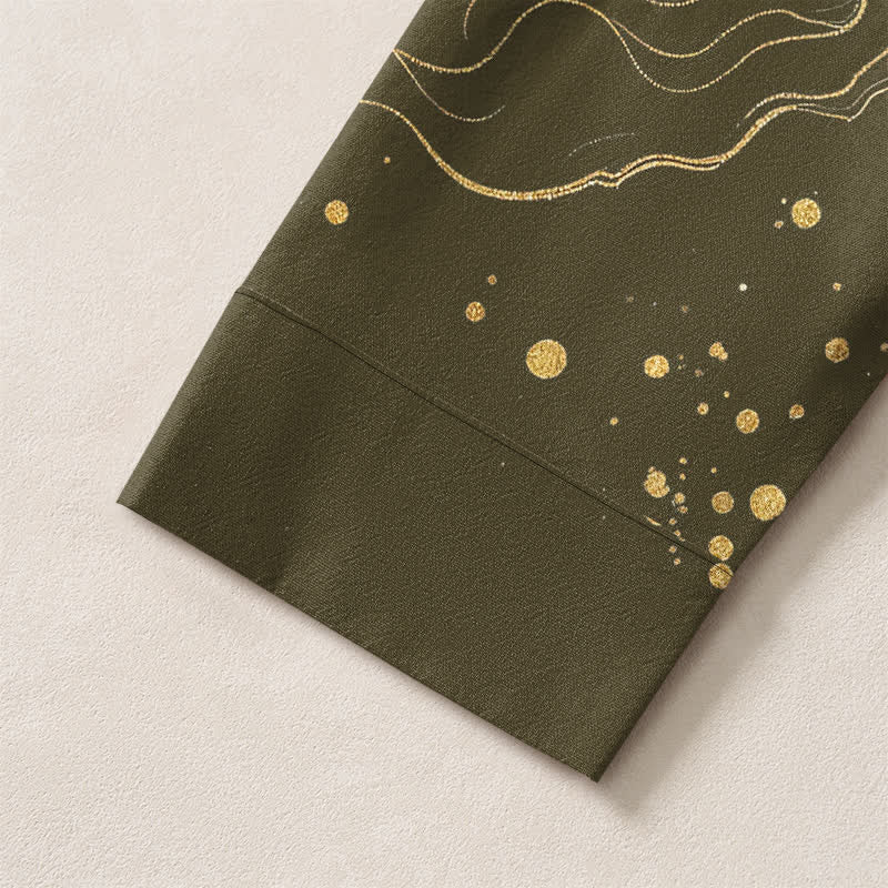Buddha Stones Cotton Crane Floral Branch Pattern V-Neck Buttons Men's Long Sleeve Shirts - image 12