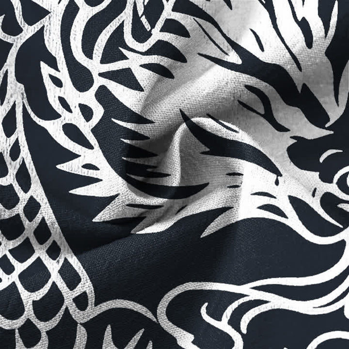 Buddha Stones Cotton Chinese Dragon Clouds Pattern V-Neck Buttons Men's Long Sleeve Shirts - image 13