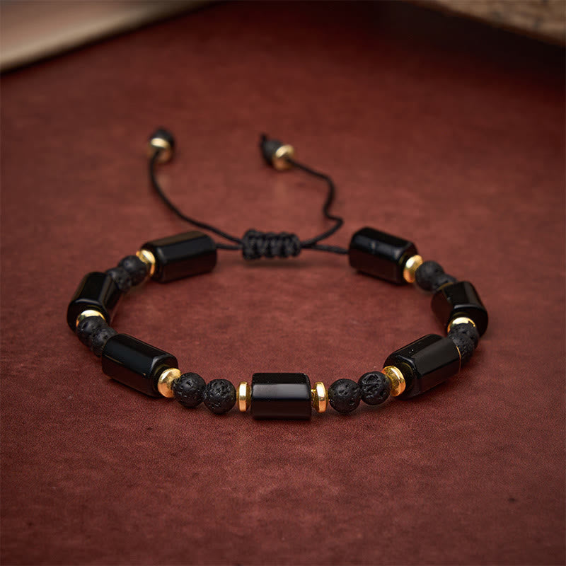 Buddha Stones Black Onyx Lava Rock Protection Braided Adjustable Bracelet - image 2