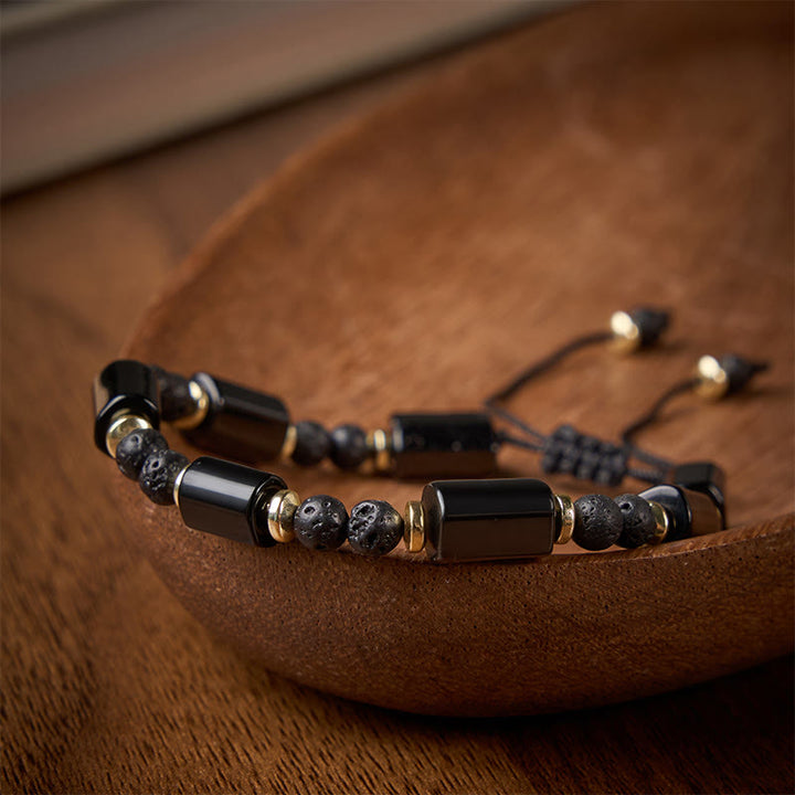 Buddha Stones Black Onyx Lava Rock Protection Braided Adjustable Bracelet - image 1