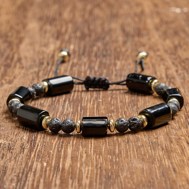 Buddha Stones Black Onyx Lava Rock Protection Braided Adjustable Bracelet - Black Onyx (Wrist Circumference: 5.9-6.3 in /15-16 cm) - image 0