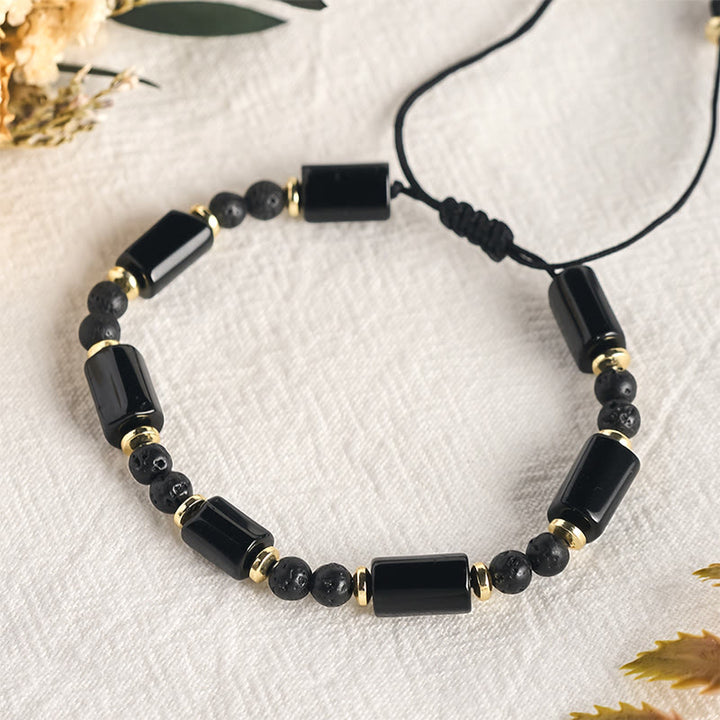 Buddha Stones Black Onyx Lava Rock Protection Braided Adjustable Bracelet - image 9
