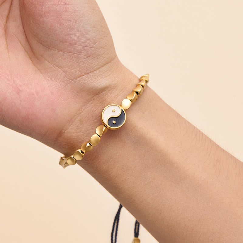 Buddha Stones Tibetan Yin Yang Copper Beads Black String Balance Bracelet - image 8