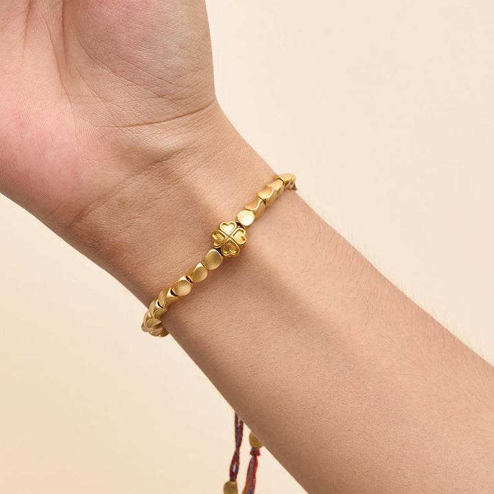 Buddha Stones Tibetan Copper Beads Four-leaf Clover Luck Colorful String Bracelet - image 7