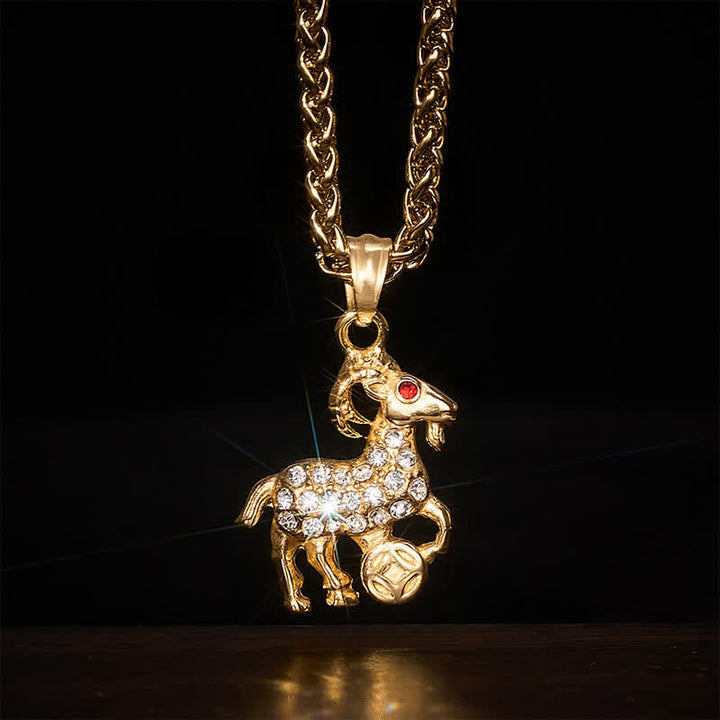 Buddha Stones Titanium Steel Chinese Zodiac Goat Prosperity Pendant Necklace - Goat - image 0