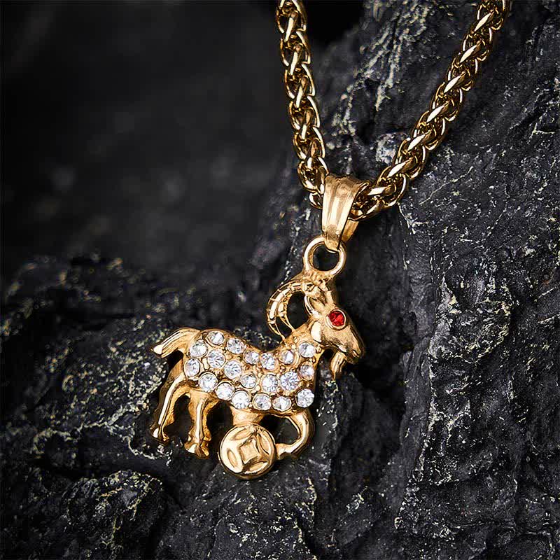 Buddha Stones Titanium Steel Chinese Zodiac Goat Prosperity Pendant Necklace - image 2
