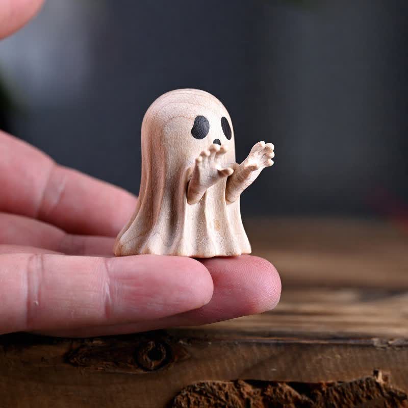 Buddha Stones Maple Wood Carved Mini Cheeky Ghost Desktop Cute Cartoon Decor 3.3 × 3 × 3.9cm - Maple Ghost - Got You Approx. 3.9 x 3.3 x 3 cm - image 1