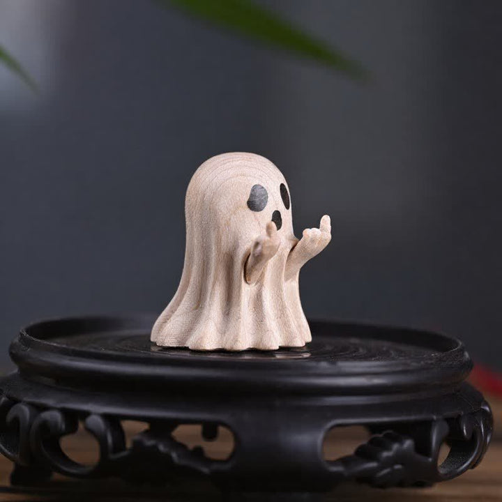 Buddha Stones Maple Wood Carved Mini Cheeky Ghost Desktop Cute Cartoon Decor 3.3 × 3 × 3.9cm - image 10