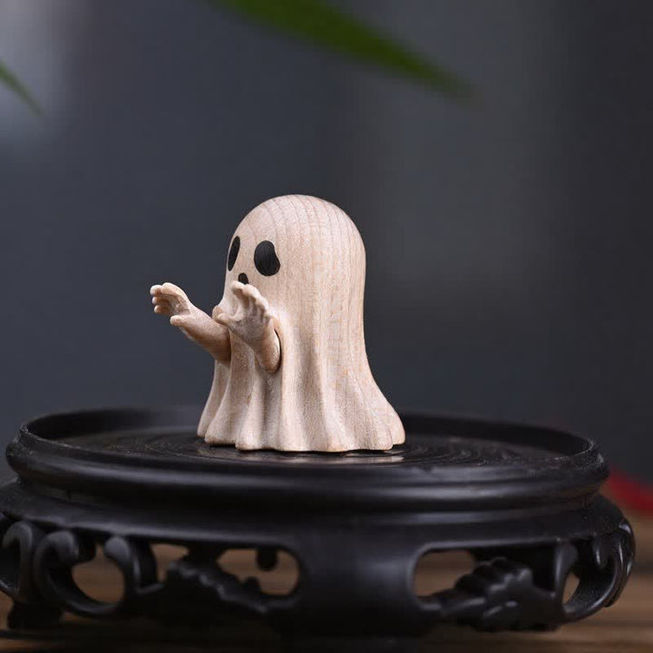Buddha Stones Maple Wood Carved Mini Cheeky Ghost Desktop Cute Cartoon Decor 3.3 × 3 × 3.9cm - image 4