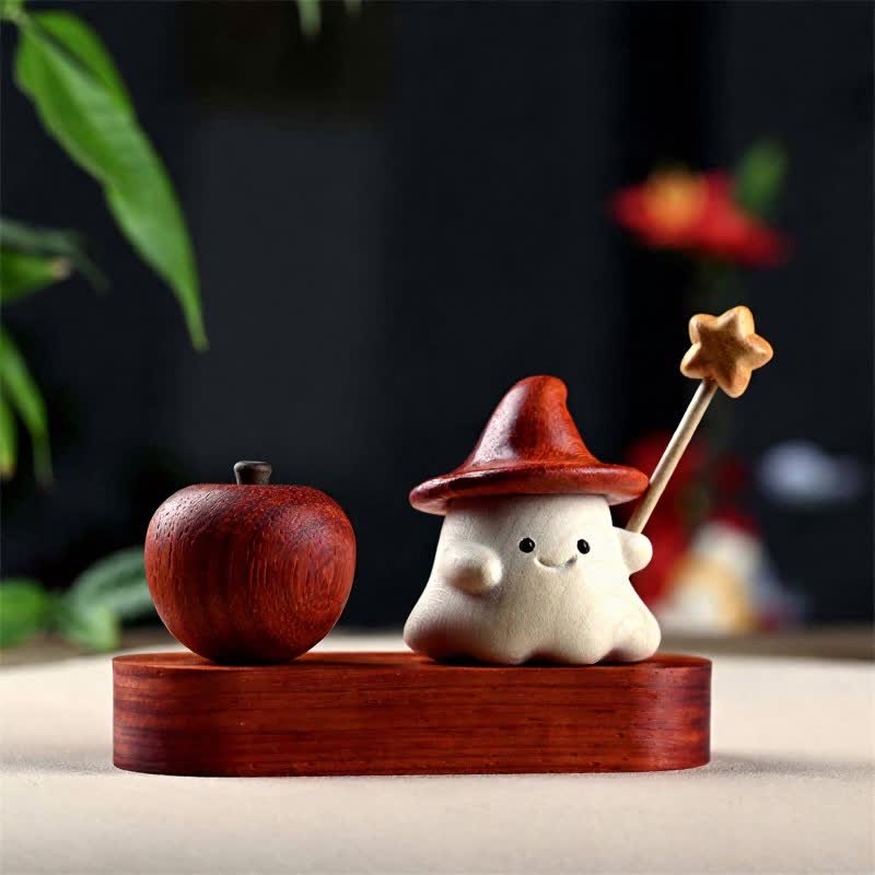 Buddha Stones Beech Wood Carved Small Elf Star Moon Healing Cute Cartoon Decor - Star Apple + Base - image 8