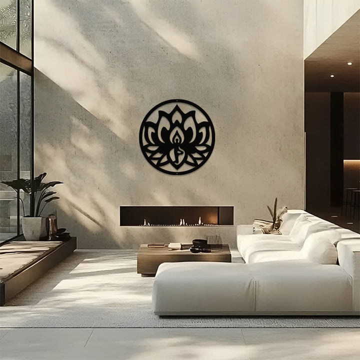 Buddha Stones Round Lotus Enlightenment Black Iron Metal Meaningful Symbols Wall Art - image 13