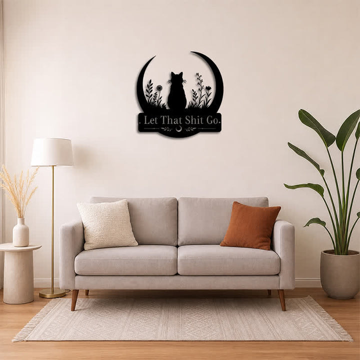 Buddha Stones Crescent Moon Cat "Let That Shit Go" Iron Metal Wall Decor - image 13
