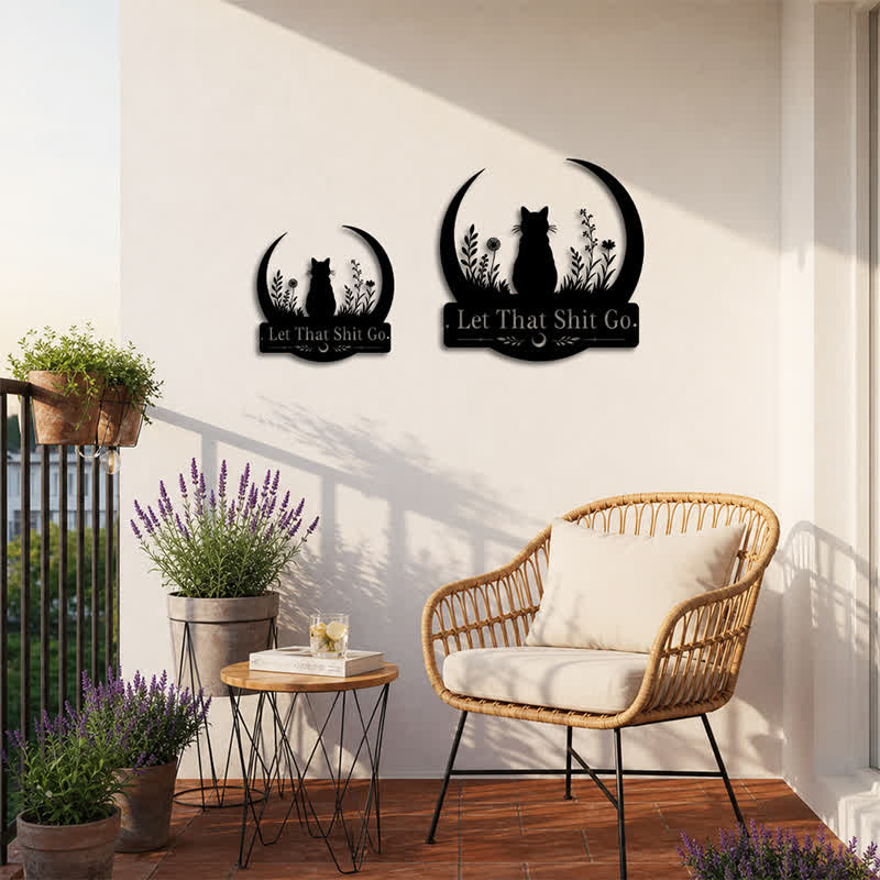 Buddha Stones Crescent Moon Cat "Let That Shit Go" Iron Metal Wall Decor - image 9
