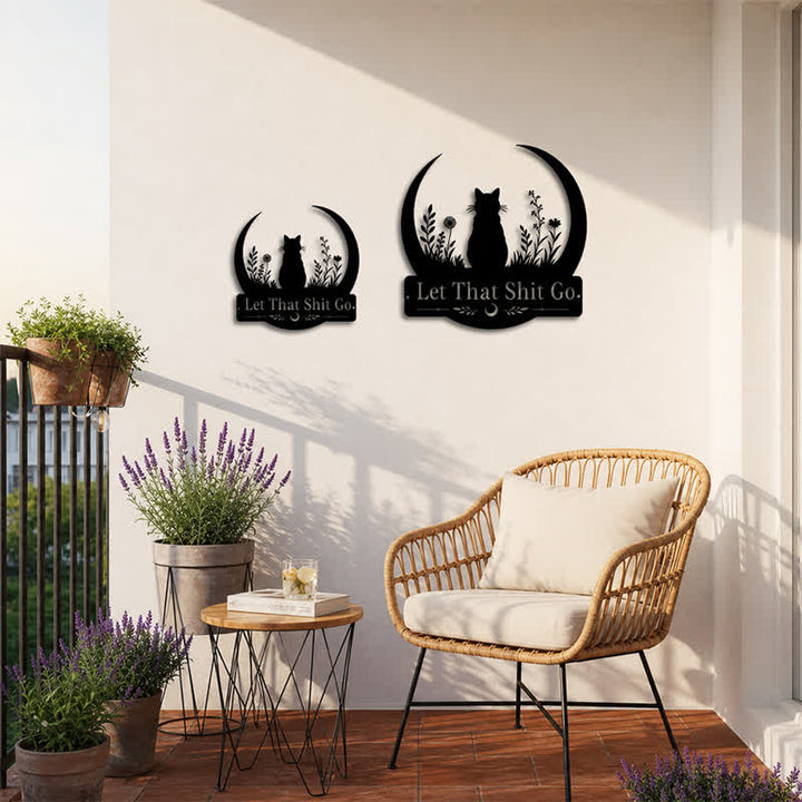 Buddha Stones Crescent Moon Cat "Let That Shit Go" Iron Metal Wall Decor - image 9