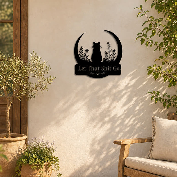 Buddha Stones Crescent Moon Cat "Let That Shit Go" Iron Metal Wall Decor - image 5