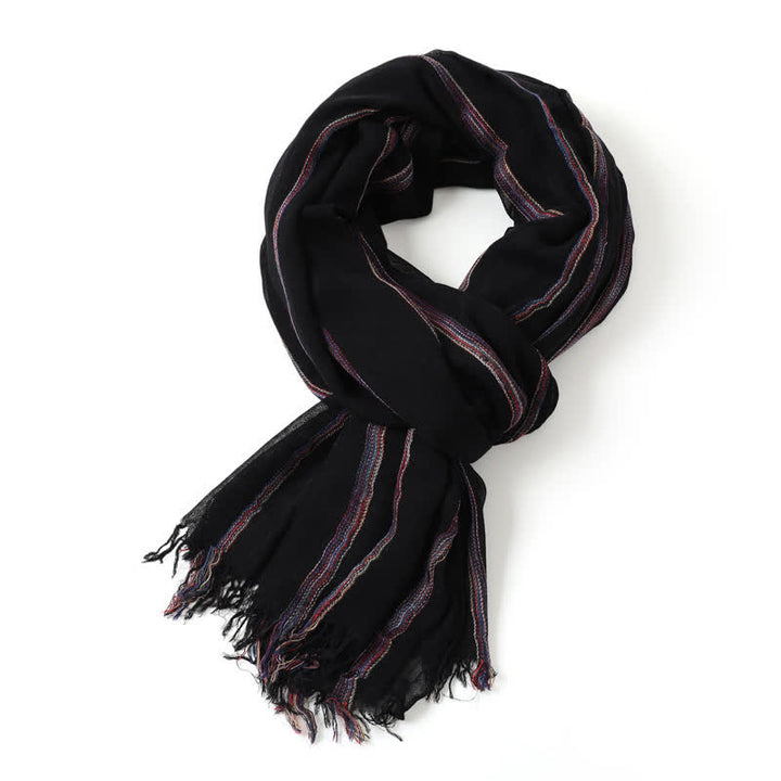 Buddha Stones Spring Fall Multistripe Tassel Lightweight Men's Scarf - Black - image 2