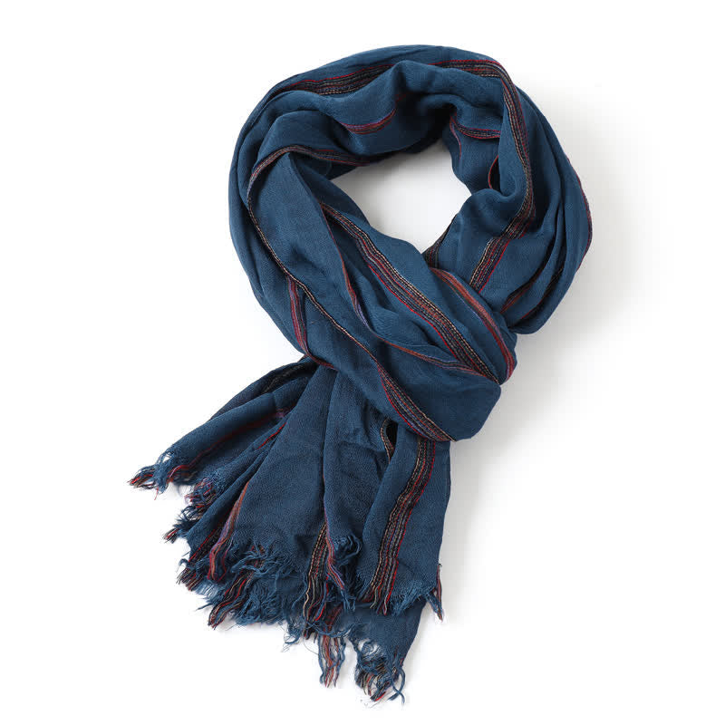 Buddha Stones Spring Fall Multistripe Tassel Lightweight Men's Scarf - Blue - image 0
