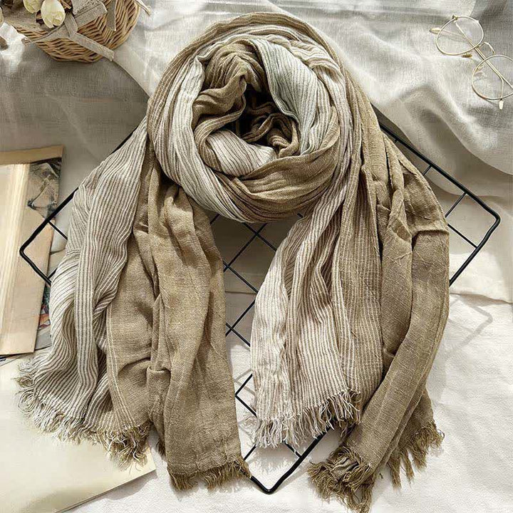 Buddha Stones Spring Fall Two Tone Fine Stripe Casual Tassel Men's Scarf - Tan - image 6