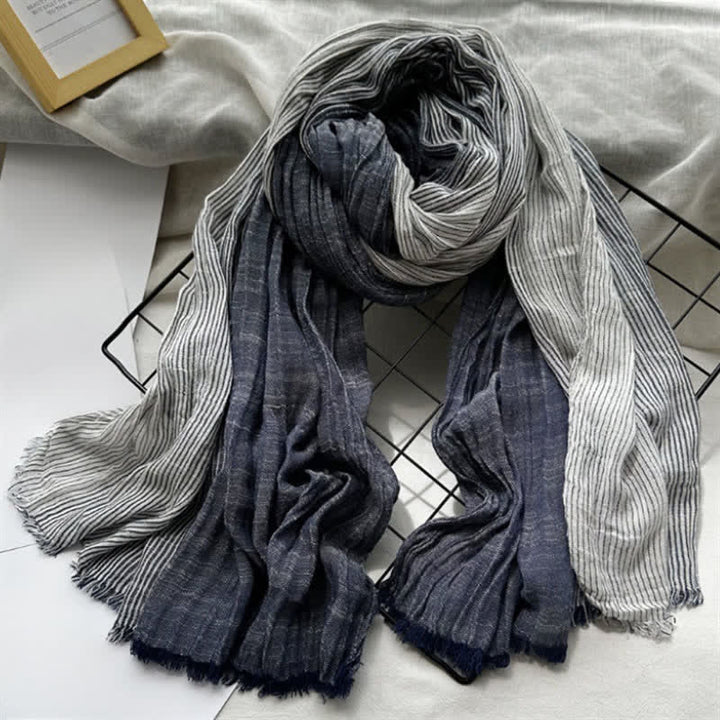 Buddha Stones Spring Fall Two Tone Fine Stripe Casual Tassel Men's Scarf - Navy - image 0