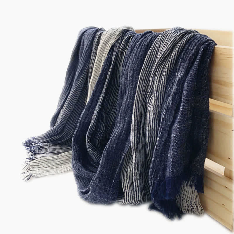 Buddha Stones Spring Fall Two Tone Fine Stripe Casual Tassel Men's Scarf - image 1