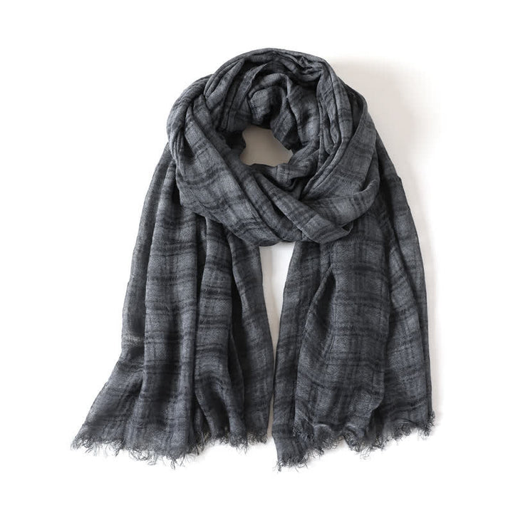 Buddha Stones Spring Fall Textured Checked Draped Men's Scarf - DarkSlateGray - image 0
