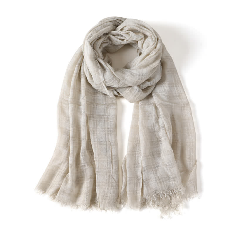 Buddha Stones Spring Fall Textured Checked Draped Men's Scarf - Beige - image 5