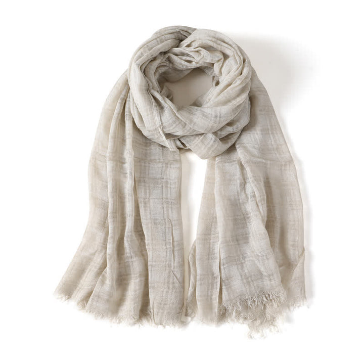 Buddha Stones Spring Fall Textured Checked Draped Men's Scarf - Beige - image 5