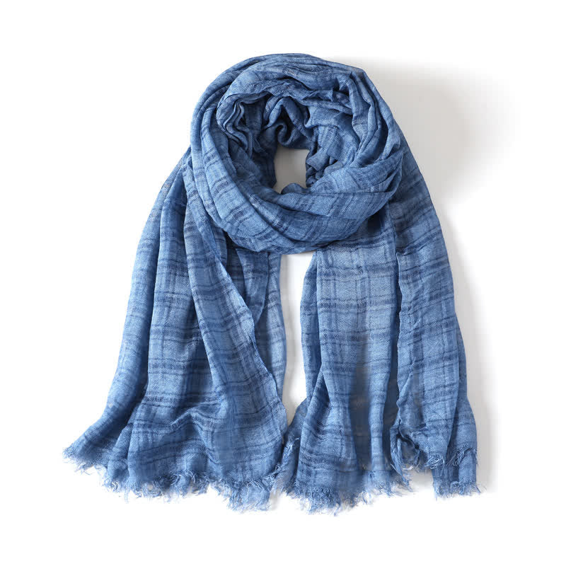 Buddha Stones Spring Fall Textured Checked Draped Men's Scarf - DeepSkyBlue - image 8