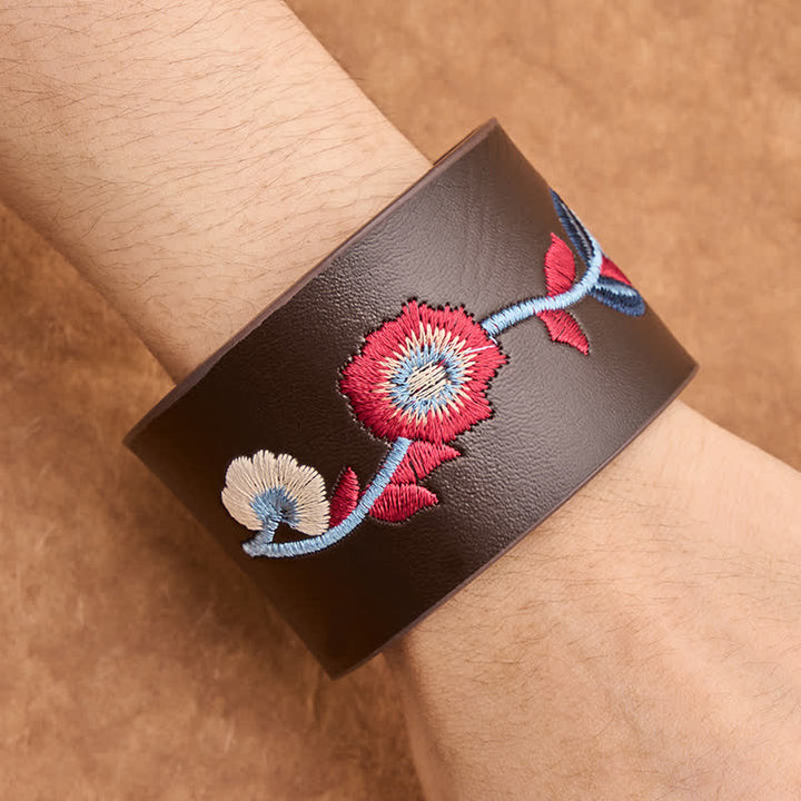 Buddha Stones Vintage Floral Rose Butterfly Embroidered Leather Buckle Bracelet - image 13